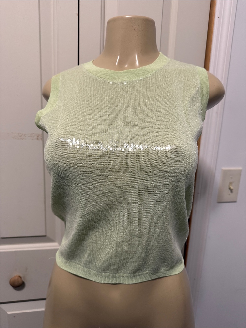 Zara Light Green Sleeveless Sequin Knit Top. Worn once
